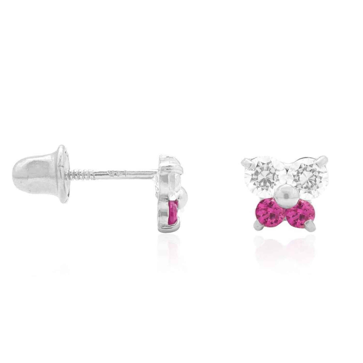 Kids 14K Yellow White Gold CZ Ruby Butterfly Stud Earrings