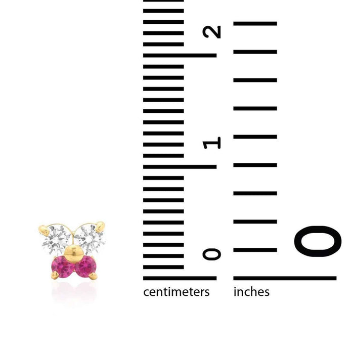 Kids 14K Yellow White Gold CZ Ruby Butterfly Stud Earrings