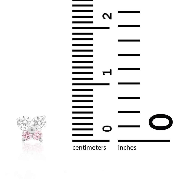 14K Yellow White Gold CZ Pink Tourmaline Butterfly Stud Earrings