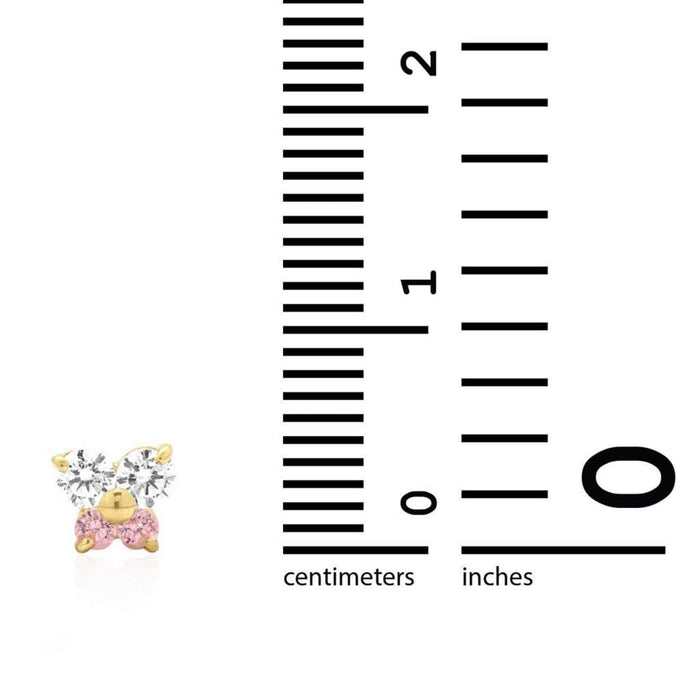 14K Yellow White Gold CZ Pink Tourmaline Butterfly Stud Earrings