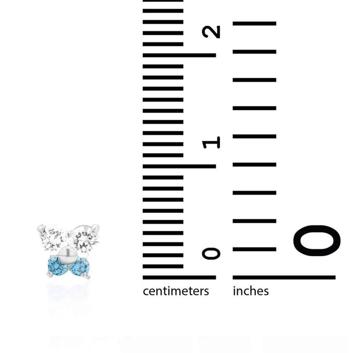 Kids 14K Yellow White Gold CZ Blue Topaz Butterfly Stud Earrings