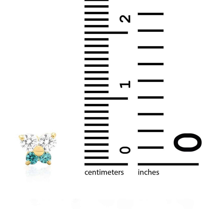 Kids 14K Yellow White Gold CZ Blue Topaz Butterfly Stud Earrings