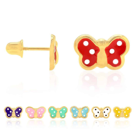 Kid's 14k Yellow Gold Enamel Butterfly Baby Screw Back Stud Earrings Large
