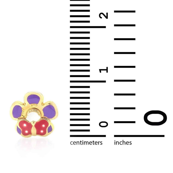 Kids 14K Yellow Gold Enamel Butterfly & Flower Screw Back Stud Earrings