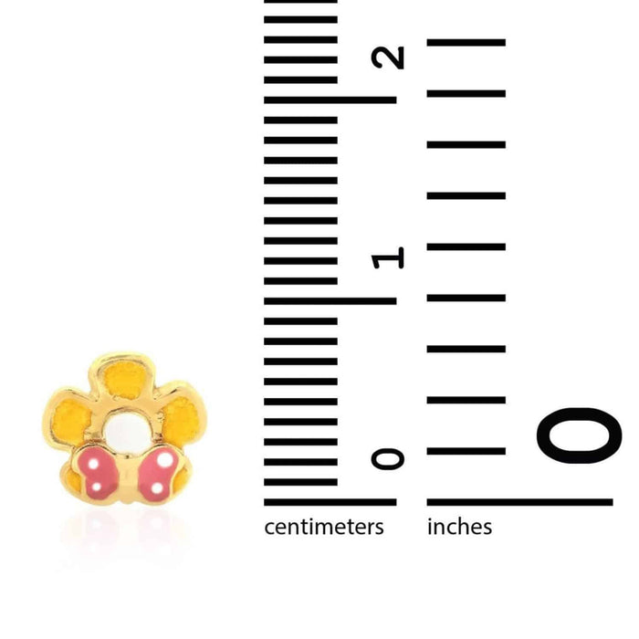 Kids 14K Yellow Gold Enamel Butterfly & Flower Screw Back Stud Earrings