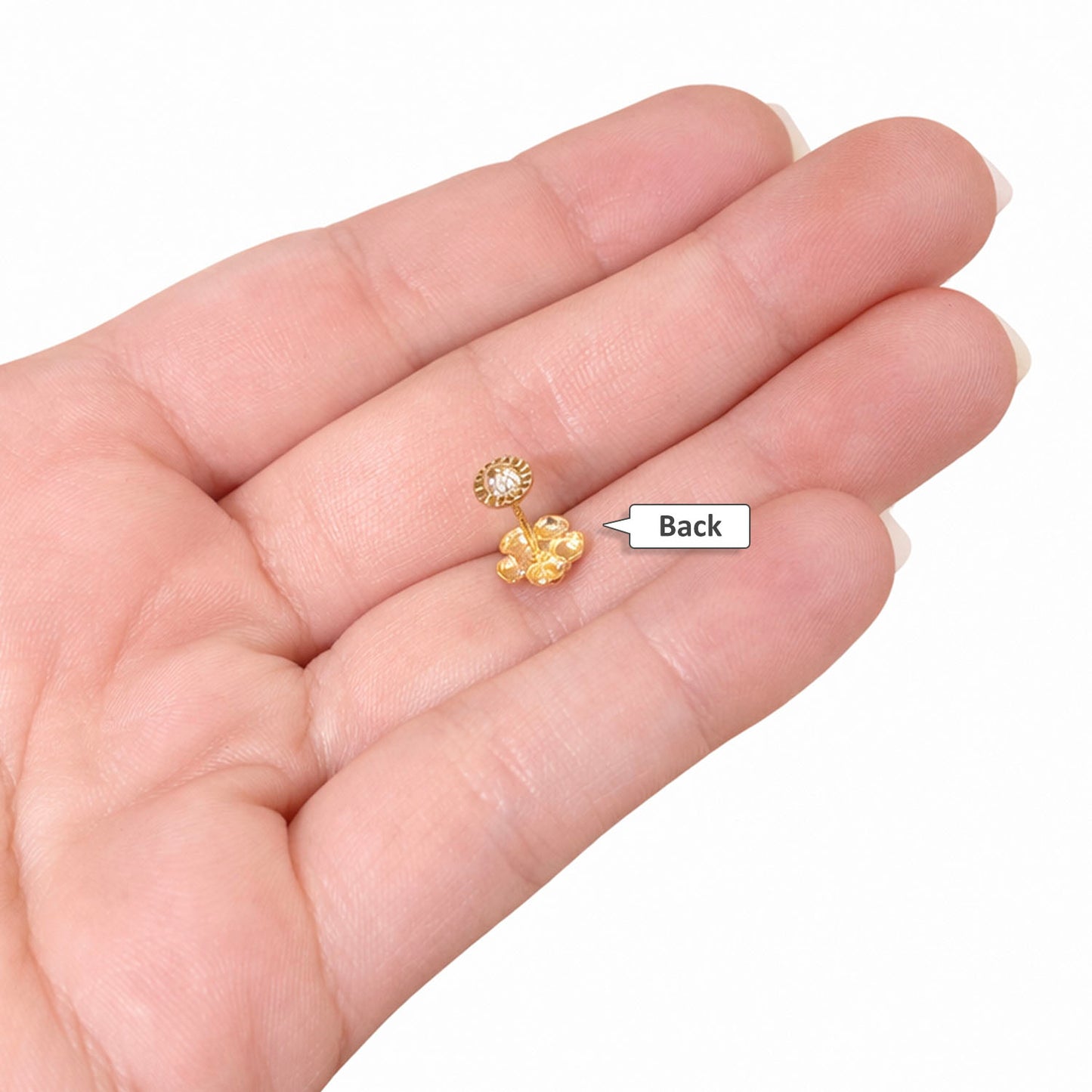 Kids 14K Yellow Gold Enamel Butterfly & Flower Screw Back Stud Earrings