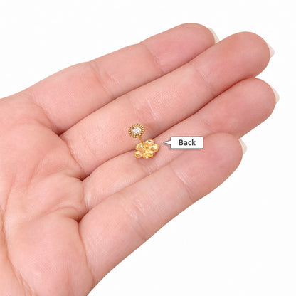 Kids 14K Yellow Gold Enamel Butterfly & Flower Screw Back Stud Earrings