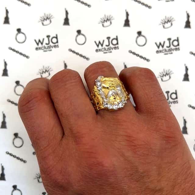 Solid 10K Gold Yellow CZ Jesus Head Religious Signet Ring