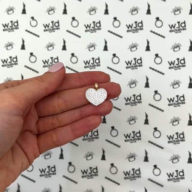 14K Yellow White Gold 1Ct Round-Cut Pave Set CZ Heart Pendant