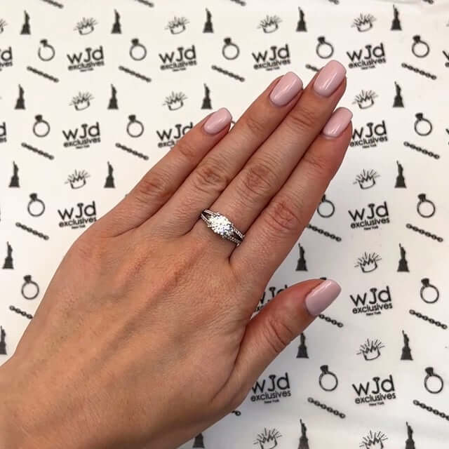 1.65CTW Natural Diamond & Moissanite Split Shank 18K Gold White Engagement Ring