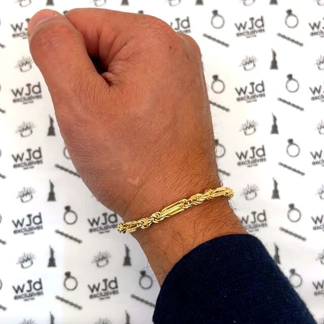 14K Yellow Gold 4.5mm Milano Figaro Rope Bracelet (Solid Links) 8.5"