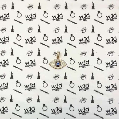 14K Yellow Gold CZ Sapphire Evil Eye Pendant 1.2"