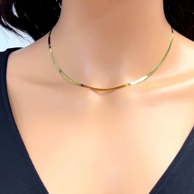 14K Yellow Gold 3mm Imperial Herringbone Chain (Solid Links) 16"-24"