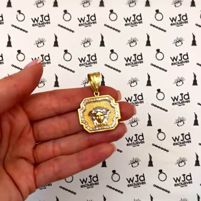 10K Yellow White Gold Two-Tone Framed Medusa Head Medallion Pendant 1.2"- 1.6"