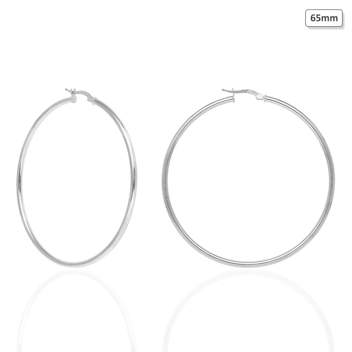 925 Sterling Silver 2.5mm Thick Hoop Earrings 35mm-73mm Diameter