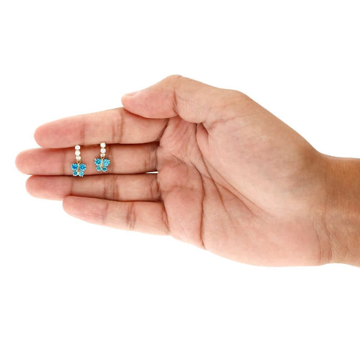 14K Yellow Gold CZ Birthstone Butterfly Earrings 15mm