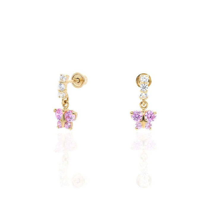 14K Yellow Gold CZ Birthstone Butterfly Earrings 15mm