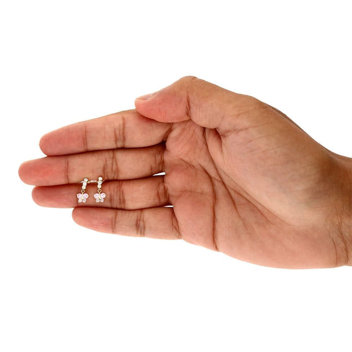 14K Yellow Gold CZ Birthstone Butterfly Earrings 15mm