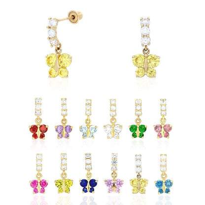 14K Yellow Gold Simulated Gemstone Birthstone Butterfly  Earrings 12mm