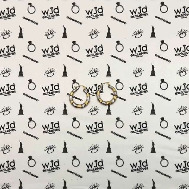 14K Gold Two-Tone Yellow White Bamboo Hoop Earrings 20mm