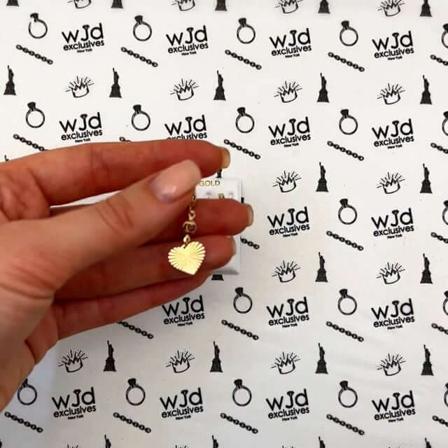 14K Yellow Gold Rose Heart CZ Drop Huggie Hoop Earrings 35mm