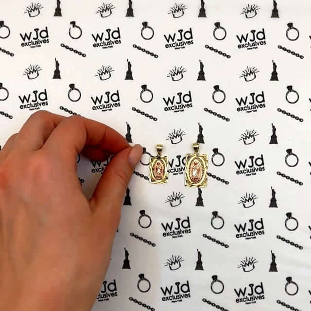 10K Gold Our Lady Of Guadalupe Rectangle Diamond-Cut Religious Pendant 0.8"-1.2"