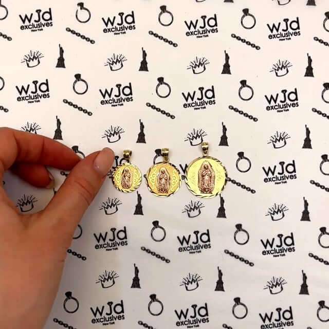 10K Gold Our Lady Of Guadalupe Diamond-Cut Religious Medallion Pendant 0.8"-1.3"