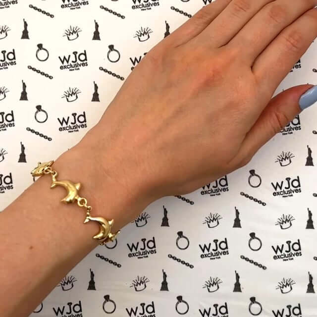 14K Yellow Gold 13mm Dolphin Bracelet 7.5"