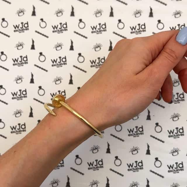 .30CTW CZ 14K Gold 3mm Nail Cuff Bangle Bracelet (Hollow) 6.25"-7.5"