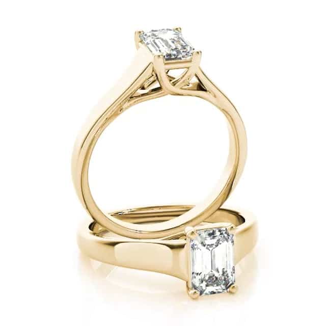 1CT Lab Grown Diamond 18K Gold Yellow Emerald Trellis Solitaire Engagement Ring
