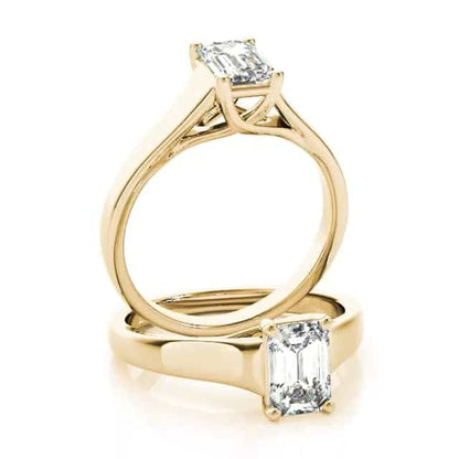 1CT Lab Grown Diamond 18K Gold Yellow Emerald Trellis Solitaire Engagement Ring