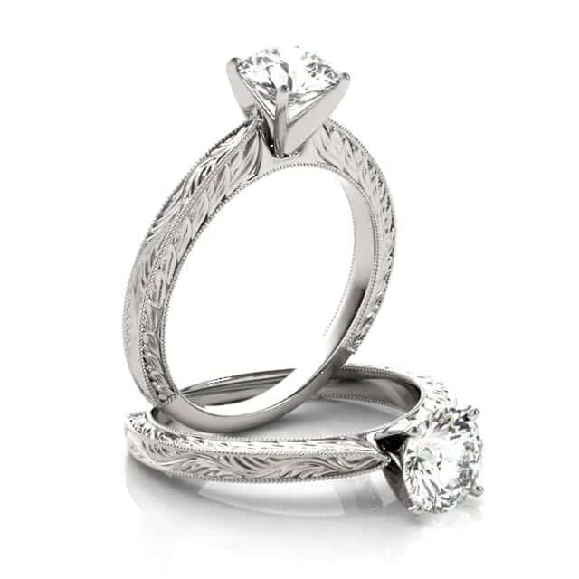 1CT Round Real Moissanite Antique Style 18K Gold White Engagement Ring
