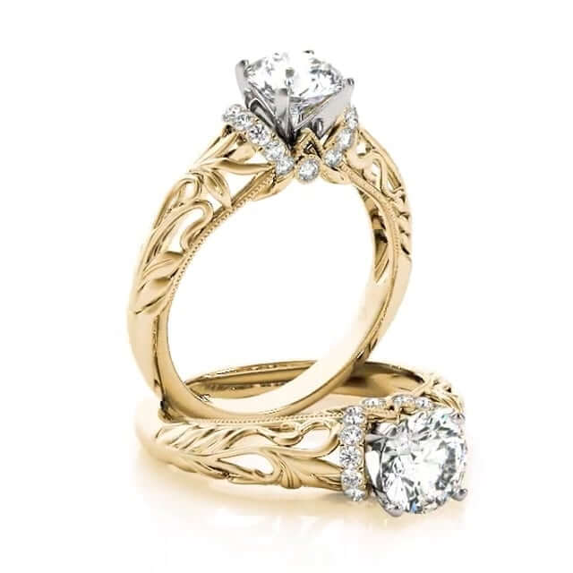 1.20CTW Natural Diamond And Moissanite 18K Gold Yellow Filigree Engagement Ring