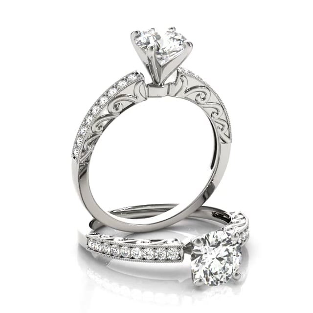 1.15CTW Real Diamond Moissanite 18K Gold White Antique-Style Engagement Ring