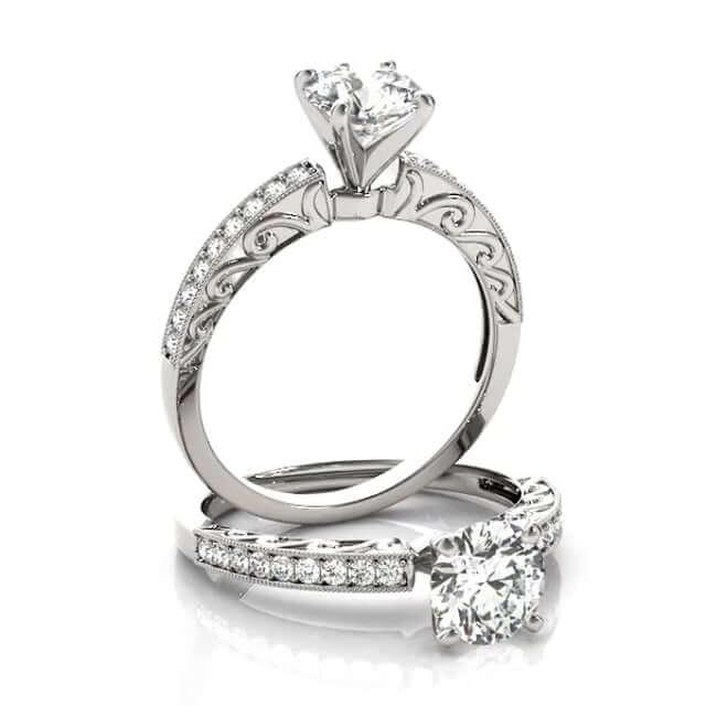 1.15CTW Natural Diamond Moissanite 18K Gold White Antique-Style Engagement Ring