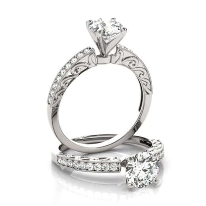 1.15CTW Lab-Grown Diamond 18K Real Gold White Antique-Style Engagement Ring