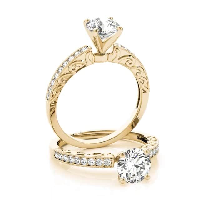 1.15CTW Natural Diamond Moissanite 18K Gold Yellow Antique-Style Engagement Ring