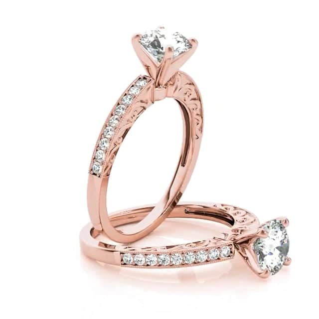 2.15CTW Natural Diamond Moissanite 18K Rose Gold Antique-Style Engagement Ring