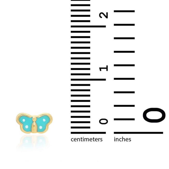 Kids 14K Gold Enamel Butterfly Baby Screw Back Stud Earrings 4.5mm