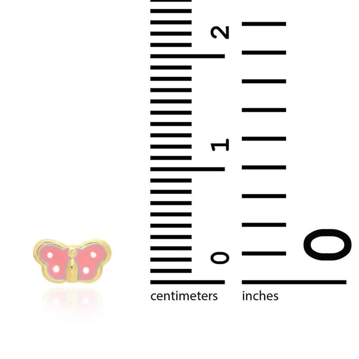 Kids 14K Gold Enamel Butterfly Baby Screw Back Stud Earrings 4.5mm