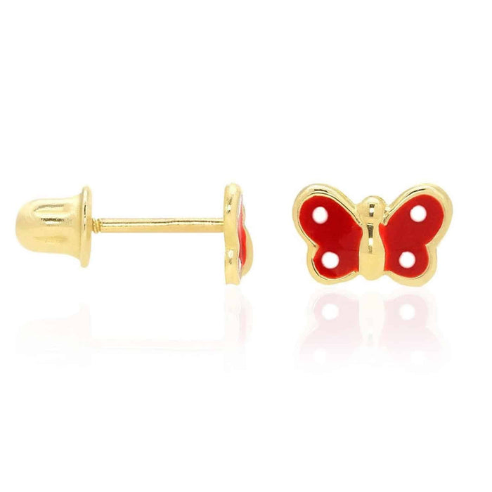 Kids 14K Gold Enamel Butterfly Baby Screw Back Stud Earrings 4.5mm