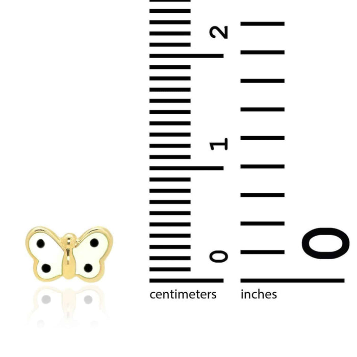 Kids 14K Gold Enamel Butterfly Baby Screw Back Stud Earrings 4.5mm