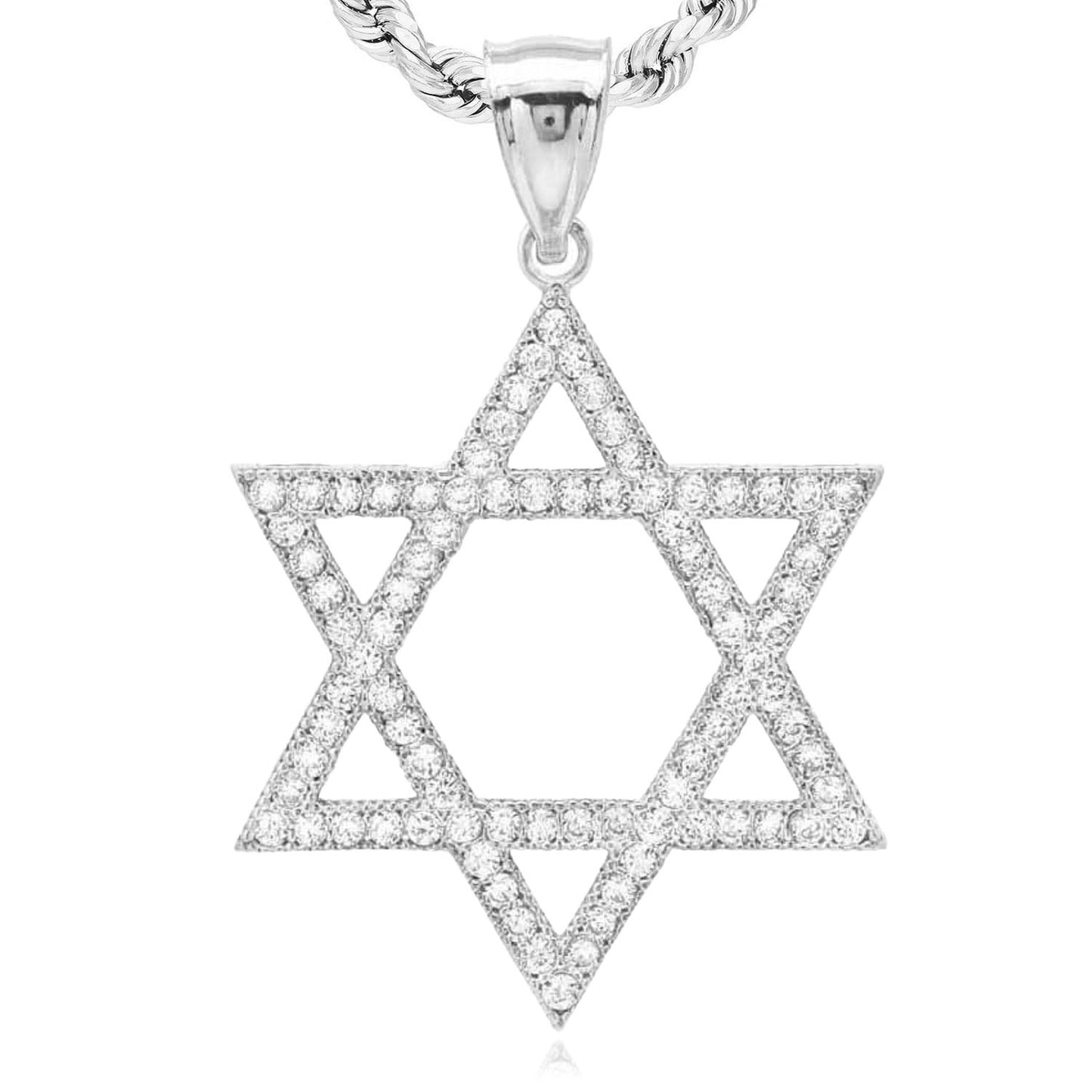 14K White Gold 1.20Ct CZ David's Star Religious Pendant