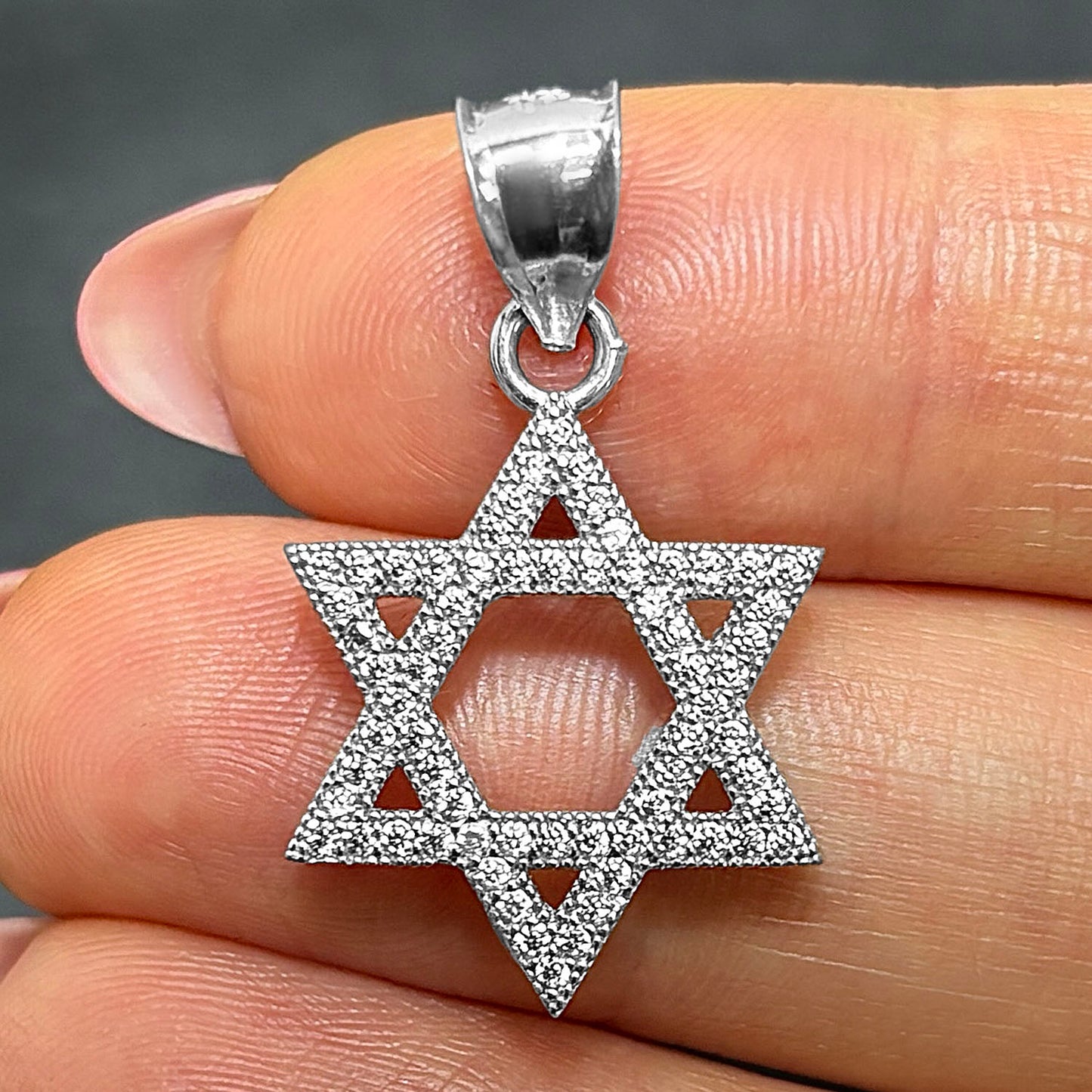14K White Gold 1.20Ct CZ David's Star Religious Pendant
