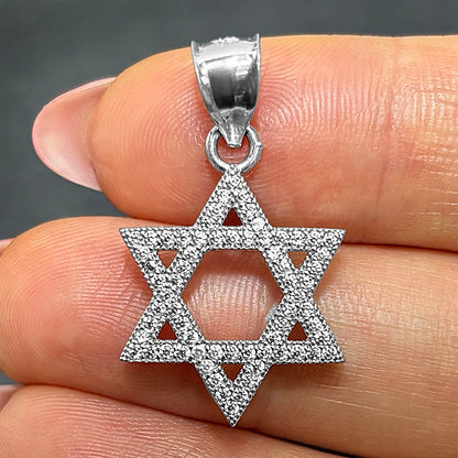14K White Gold 1.20Ct CZ David's Star Religious Pendant