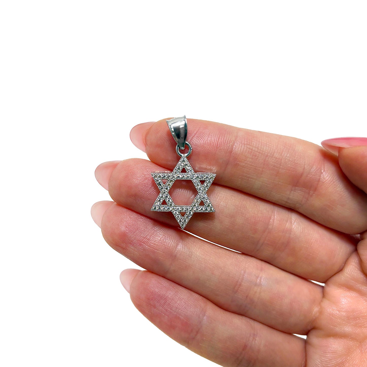 14K White Gold 1.20Ct CZ David's Star Religious Pendant