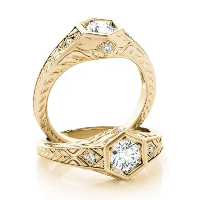 1.05CTW Natural Diamond & Moissanite 18K Gold Yellow Hexagon Engagement Ring