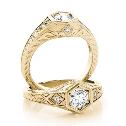 1.05CTW Lab-Grown Diamond 18K Gold Yellow Hexagon Halo Engagement Ring