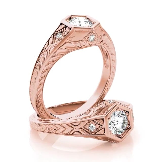 1.05CTW Real Diamond & Moissanite 18K Gold Rose Hexagon Engagement Ring