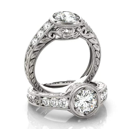 1.40CTW Real Diamond & Moissanite 18K Gold White Bezel Engagement Ring